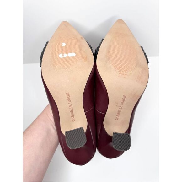 Gabrielle Union Pumps Size 7.5‎ Pointed Toe Burgundy Twist Detail Slip On Shoes - Picture 9 of 9